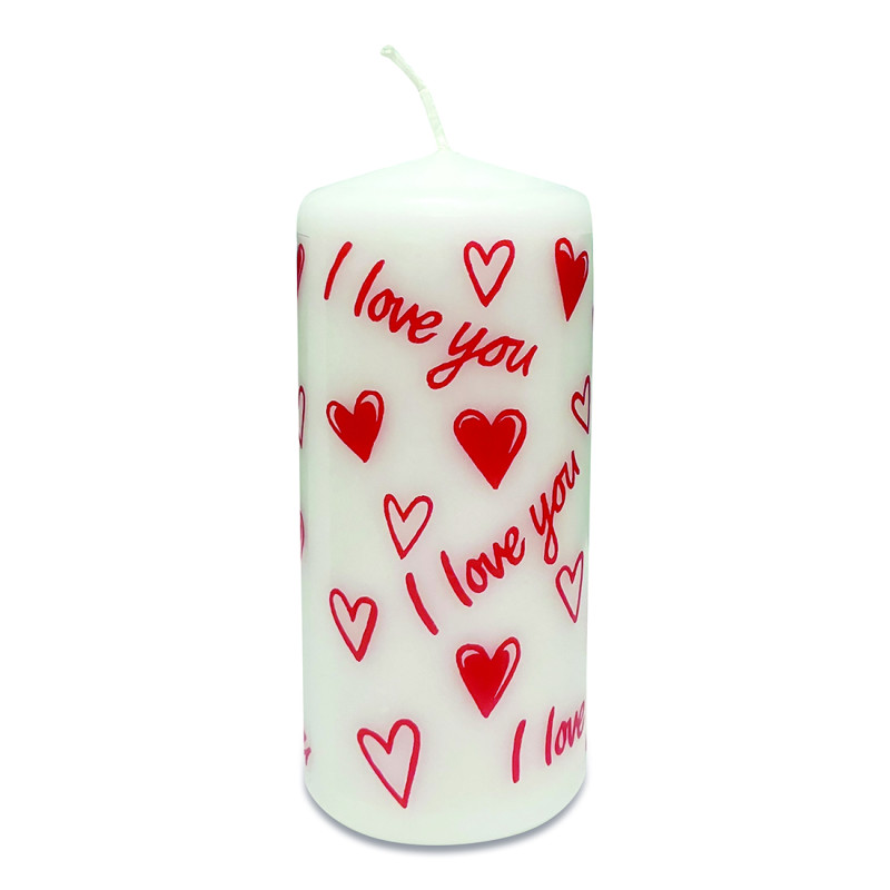 I Love You Red Anniversary Pillar Candle | Alison Gardiner