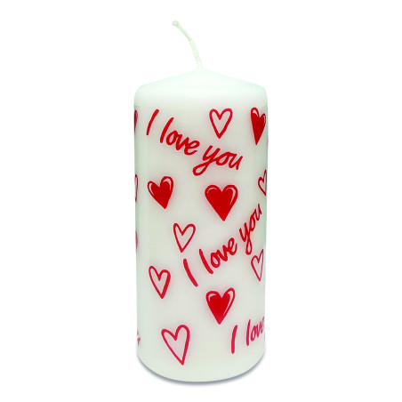 I Love You Red Anniversary Pillar Candle | Alison Gardiner