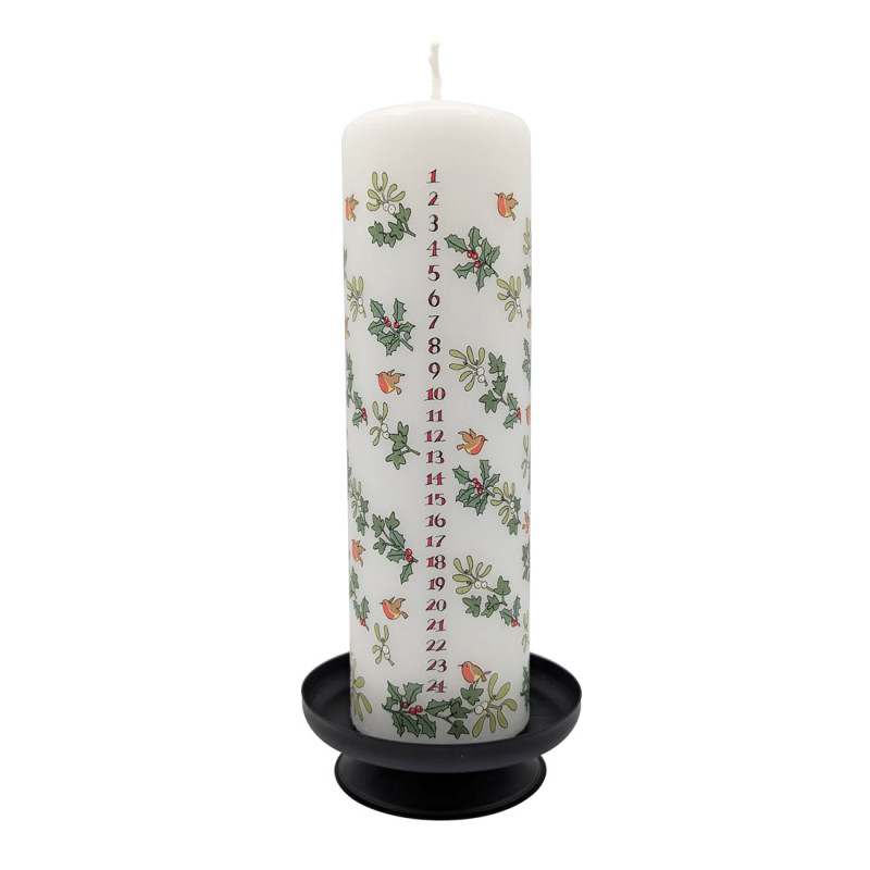 Holly and Ivy Christmas Large Pillar Advent Candle