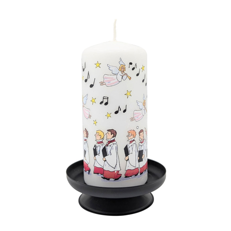 Angels & Choir Red with Musical Notes Christmas Pillar Candle
