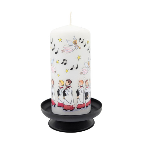 Angels & Choir Red with Musical Notes Christmas Pillar Candle