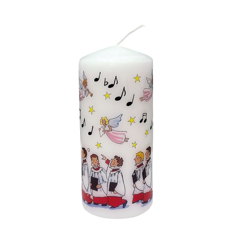 Angels & Choir Red with Musical Notes Christmas Pillar Candle