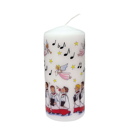 Angels & Choir Red with Musical Notes Christmas Pillar Candle