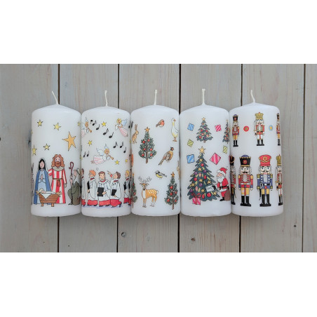 Angels & Choir Red with Musical Notes Christmas Pillar Candle | Alison Gardiner