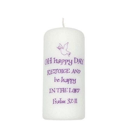 Oh Happy Religious Pillar Candle | Alison Gardiner