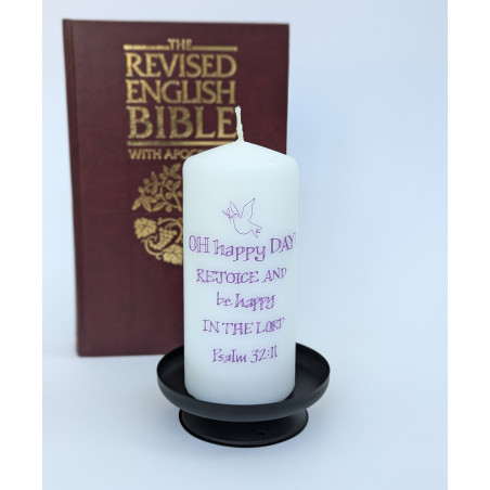 Oh Happy Religious Pillar Candle | Alison Gardiner