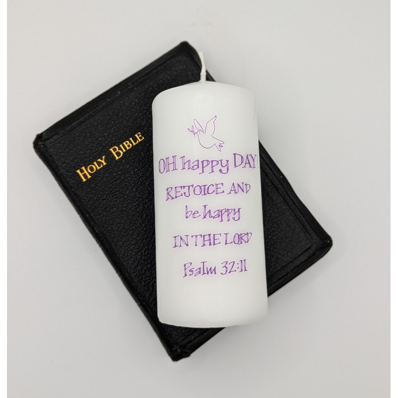 Oh Happy Religious Pillar Candle | Alison Gardiner