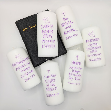 Oh Happy Religious Pillar Candle | Alison Gardiner