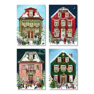 Victorian Christmas Houses Advent Calendar Cards Pack of 4
