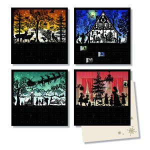 Christmas Scene Silhouettes Advent Calendar Cards Pack of 4
