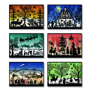 Miniature Christmas Scene Silhouettes Advent Calendar Cards Pack of 6