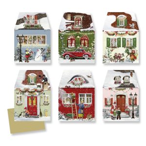 Miniature Christmas Houses Advent Calendar Cards Pack of 6